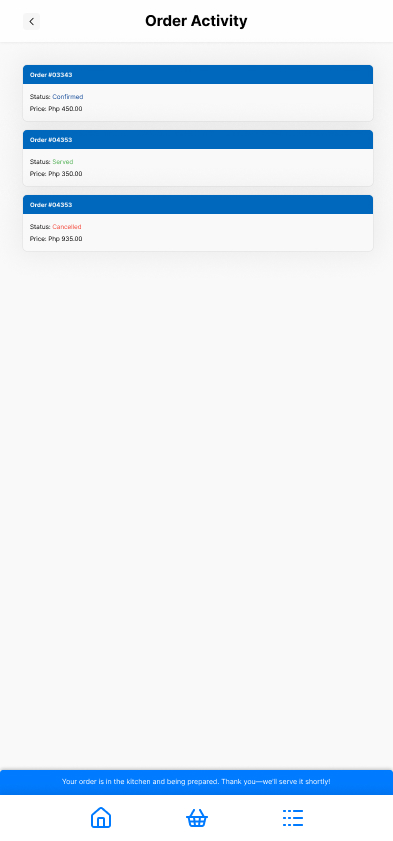 Order tracking dashboard screen